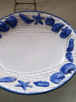 Decorative plate with stand white with blue details like new