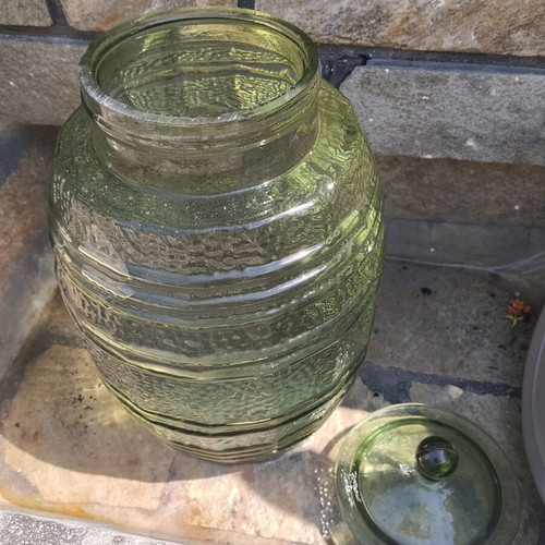 Vintage glass demijohns and storage jar set used, 4 pieces