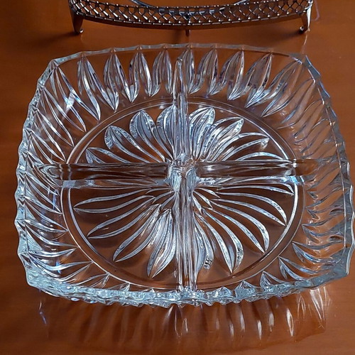 Vintage German Lead Crystal 4-Section Serving Tray used