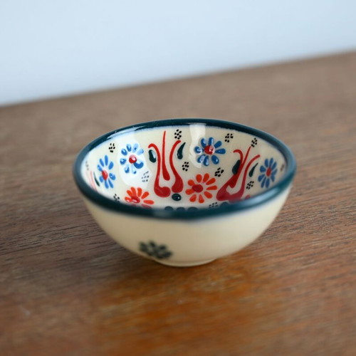 Handmade ceramic bowl with painted flowers Iznik style used