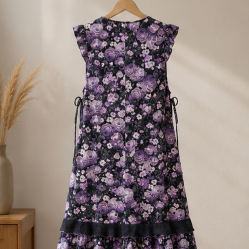 Floral Cotton Robe-Style Dress XL like new, purple