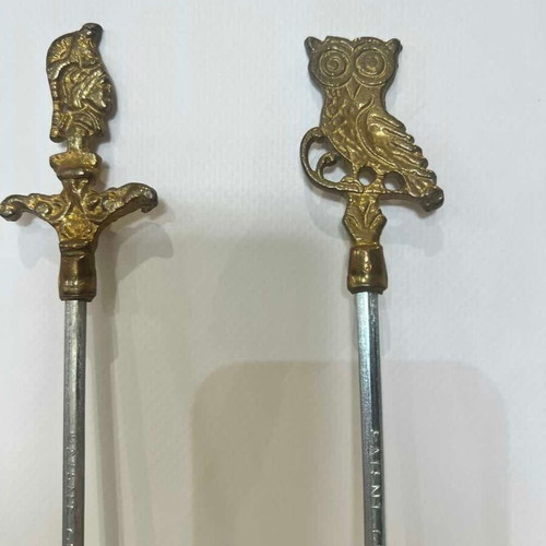 Vintage set of 3 skewers with brass heads 42cm used