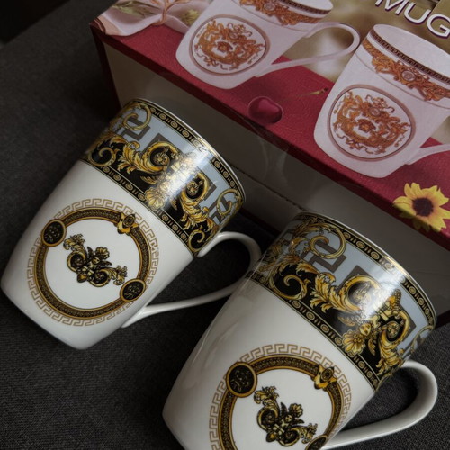 Versace Italy G-7602-7 Porcelain Dessert Plate Set 7pcs with 2 Cups