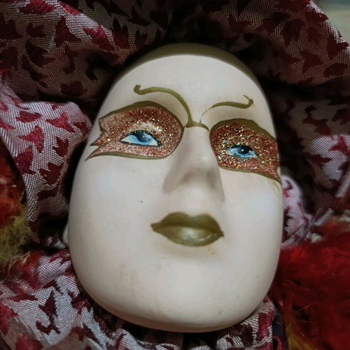 Vintage Venetian Mask porcelain art and feathers used