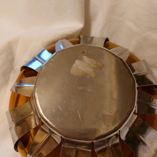 Fondue pot used 14×9 cm honey crystal with silver-plated basket
