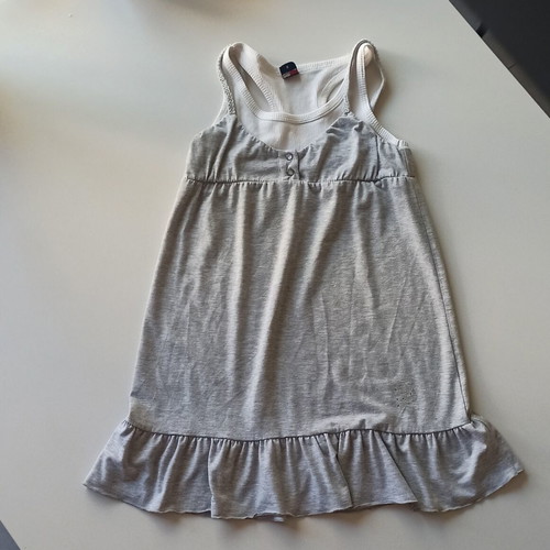 Children's dress used, gray sleeveless with ruffles and sporty back