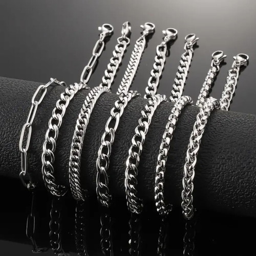 Men's bracelets new, set of 7, silver