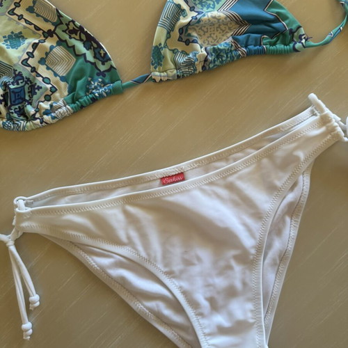 H&M Bikini mix & match boho top with stones and white slip, like new, L