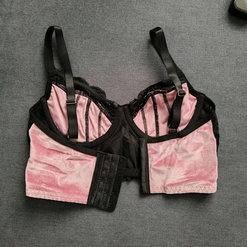 Bralette black pink velvet lace new size S 70-75-80 A-B