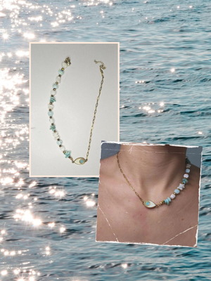 Golden Treasures summer gold steel necklace with white-turquoise element