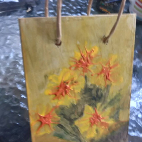 Wooden handmade bag new with painting by K.Kartsonaki