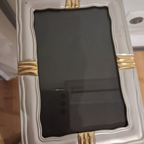 Silver photo frame used, 18x12 cm with gold design and velvet back