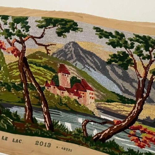 Handmade embroidered landscape painting like new