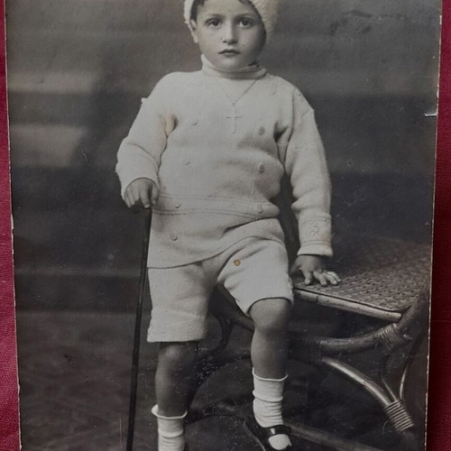 Vintage black and white photo of boy portrait used