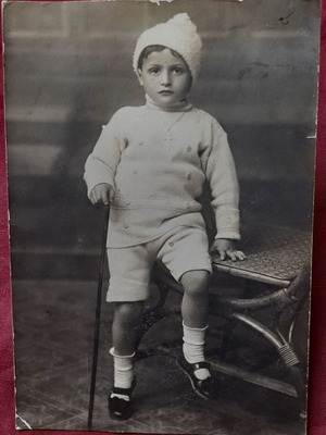 Vintage black and white photo of boy portrait used