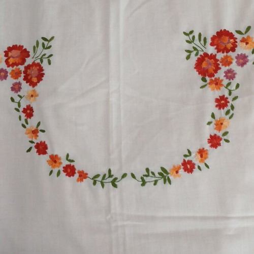 Handmade tablecloth linen fabric with embroidered floral designs