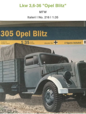 Italeri 1/35 Lkw 3,6-36 Opel Blitz MTW model kit new