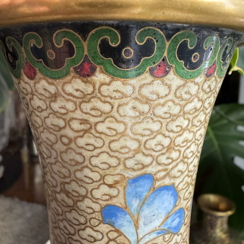 Pair of large Cloisonné vases 34 cm new with wooden bases