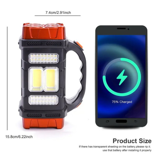 Rechargeable flashlight new with USB, 4 LED, solar charging and power bank
