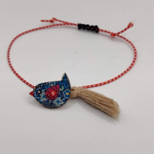 Martis bracelet with wooden blue bird and tassel new