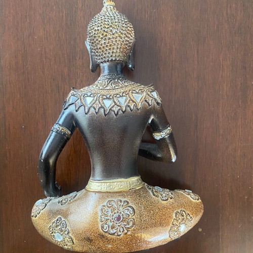 Brown decorative Buddha statue in meditation pose with gold details new