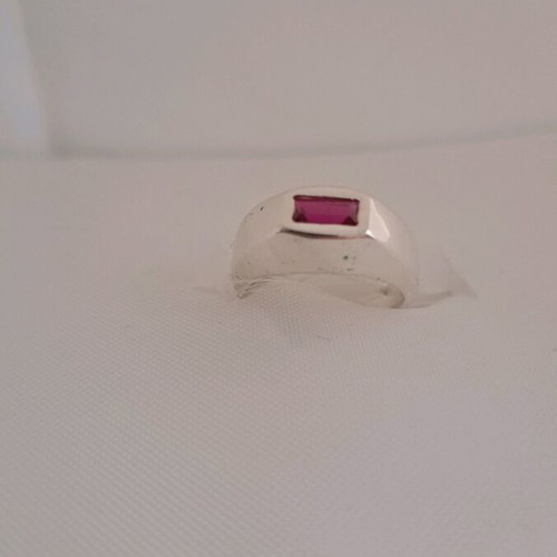 Silver 925 chevalier ring with red garnet, new, size 57