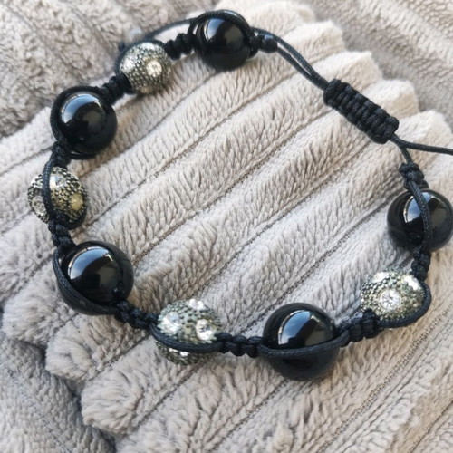 Shamballa bracelet used with black stone and rhinestones