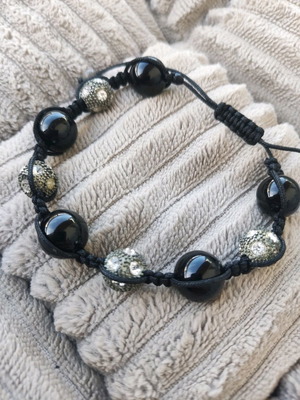 Shamballa bracelet used with black stone and rhinestones