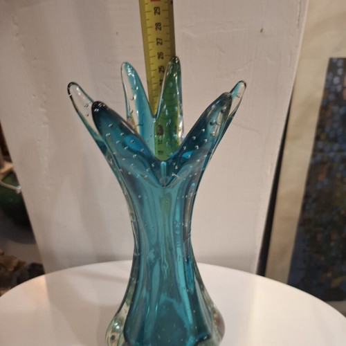 Teal Bubble Sommerso Seguso Murano glass vase used, 1970s Italy