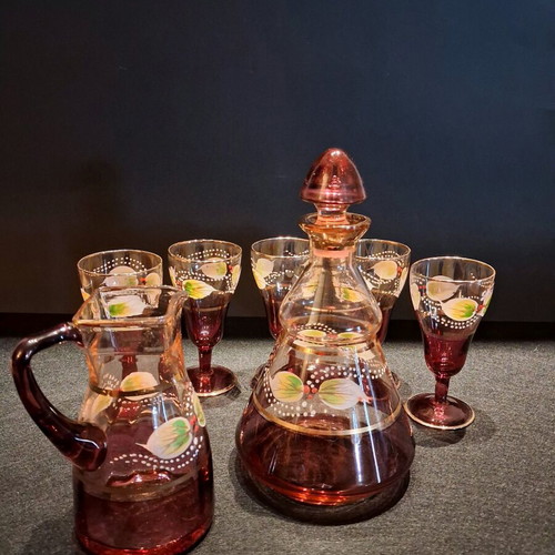 Vintage Murano Liquor Set 7 pcs like new, handmade amethyst with gold