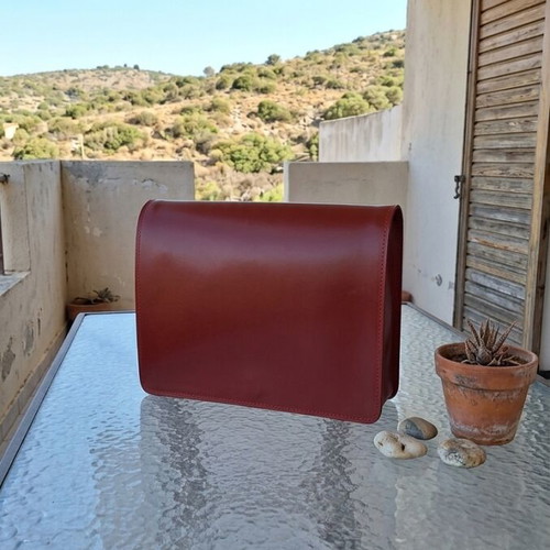 Crossbody bag like new, handmade red genuine leather