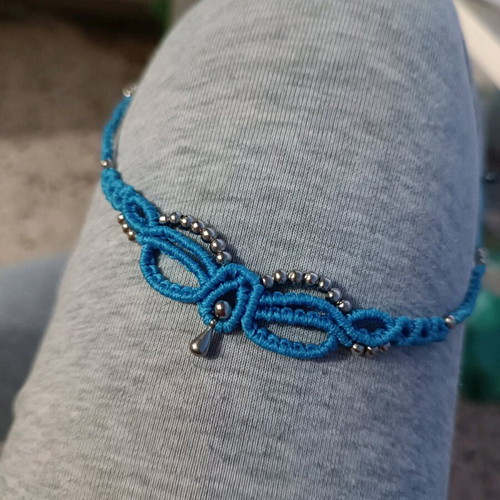 Macrame choker necklace new, blue handmade