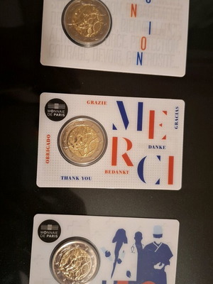 Σετ 3 coincards Γαλλία 2020 Medical research καινούργιο