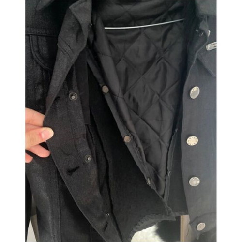 Short black reversible jacket with faux fur cuffs