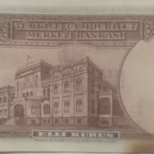 Turkish banknote 50 Kurus 1930 used with stain