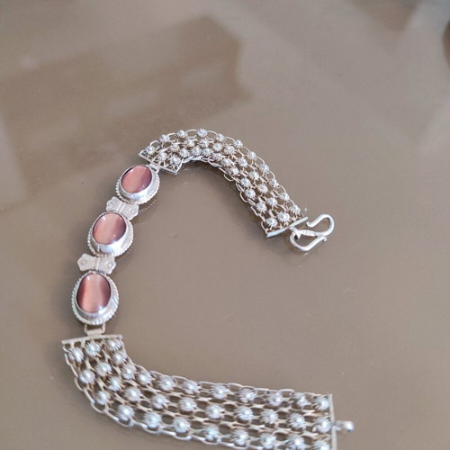 Silver bracelet with cat's-eye stones new, 18.5 cm