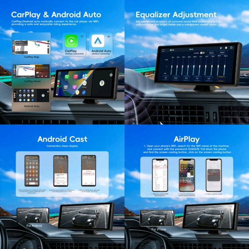 Podofo Portable CarPlay 10.26” New Wireless Apple CarPlay Android Auto