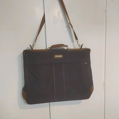 Samsonnite garment bag like new, blue fabric and leather suitcase