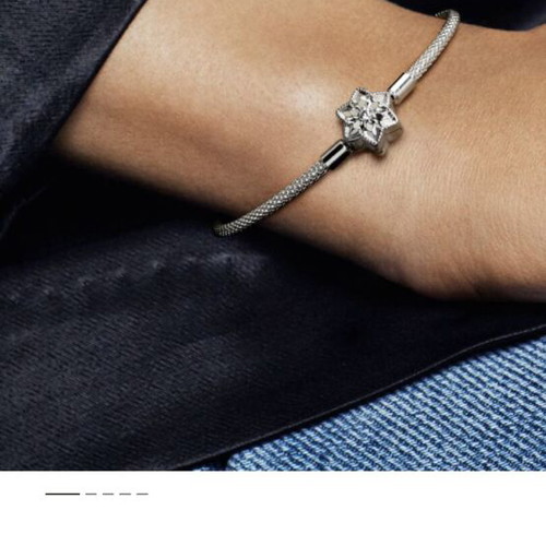 Pandora snowflake charm bracelet 18 cm, silver, zirconia