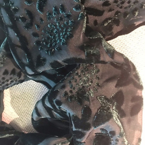 Transparent Cypress Scarf with Velvet Floral Designs like new