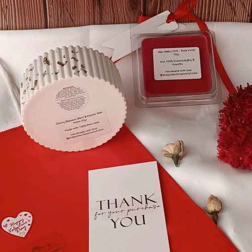 Gift Box Handmade Ceramic Candle Set Cherry Blossom & Love Wax Melts