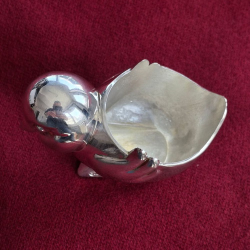Silver-Plated Egg Cup used, vintage stylized bird design