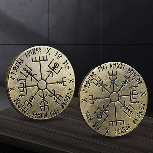 Viking Rune Compass Coin new, gold color, collector's souvenir