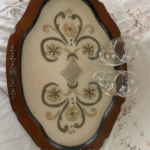 Antique serving tray like new with handmade embroidery