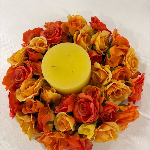 Decorative wreath with flowers and candle new