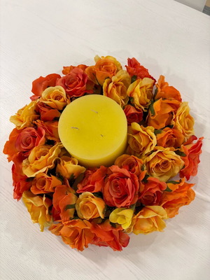 Decorative wreath with flowers and candle new