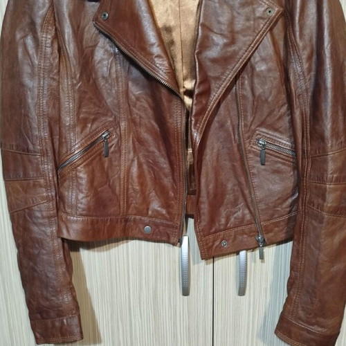 Saint Tropez leather jacket new, vintage style, brown, size S
