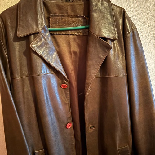 Long leather men's coat green olive like new
