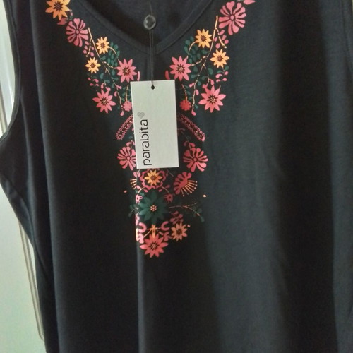 Parabita sleeveless blouse XL new, black with print