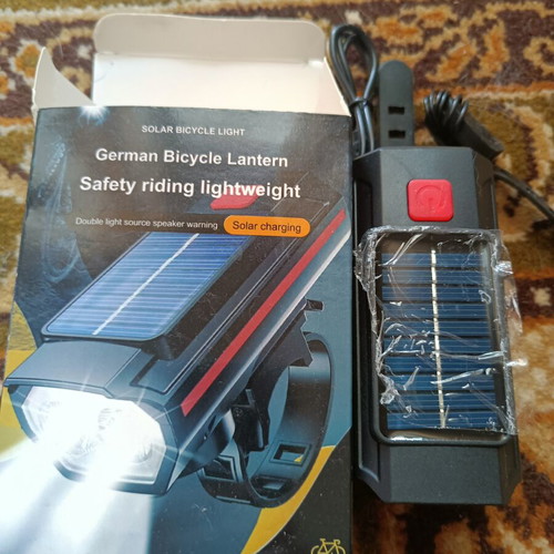 Bicycle lights new, front solar charging and rear with horn